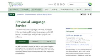 Provincial Language Service - Provincial Health Services Authority