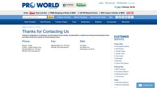 Contact Us - Thanks! - Pro World