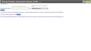 Priority Families Assessment System (LIVE) - Login Page