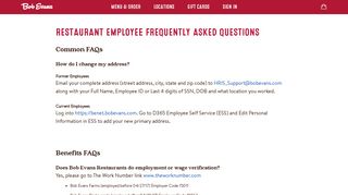 Bob Evans | Employee FAQs