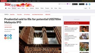Prudential said to file for potential US$700m Malaysia IPO - Business ...