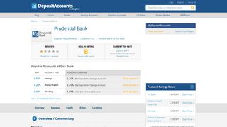 Prudential Bank Reviews and Rates - Pennsylvania - Deposit Accounts