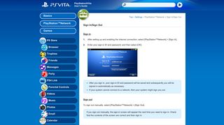 Sign In/Sign Out | PlayStation®Vita User's Guide