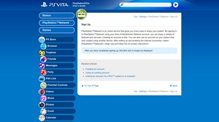 Sign Up | PlayStation®Vita User's Guide