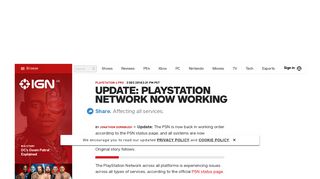 Update: PlayStation Network Now Working - IGN