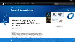 PSN not logging in, but internet works on PS3 - er ...