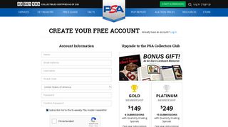 Create New Account - PSA Card