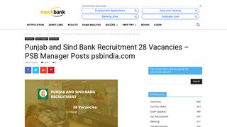 Punjab and Sind Bank Recruitment 28 Vacancies - PSB Manager ...