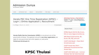 Kerala PSC One Time Registration (KPSC) - Login | Online ...