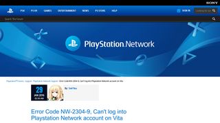 Error Code NW-2304-9, Can't log into Playstation Network account ...
