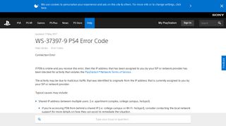 WS-37397-9 PS4 Error Code - PlayStation