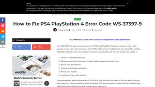 How to Fix PS4 PlayStation 4 Error Code WS-37397-9 - Appuals.com