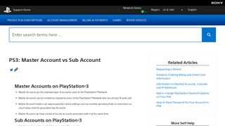 PS3: Master Account vs Sub Account - PlayStation Support