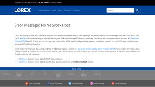 Error Message: No Network Host - Lorex Support - Article Display