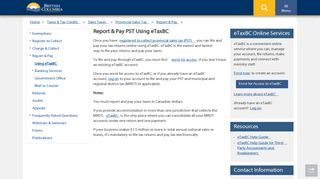 Report & Pay PST Using eTaxBC - Province of British Columbia