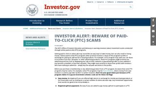 Investor Alert: Beware of Paid-To-Click (PTC) Scams | Investor.gov