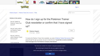 How do I sign up for the Pokémon Trainer Club newsletter or confirm ...