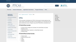 GPAs - PTCAS