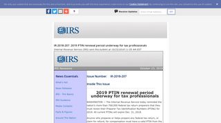 IR-2018-207: 2019 PTIN renewal period underway for tax ...