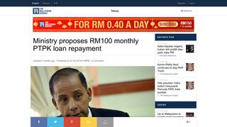 Ministry proposes RM100 monthly PTPK loan repayment | The ...