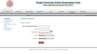 Forgot Password - Under Graduate Examination - Panjab University