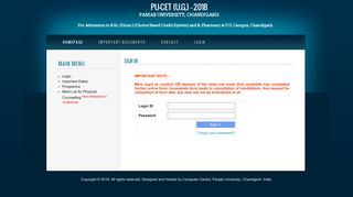 Sign In - PU-CET (UG) - 2018 - Panjab University Online Admission
