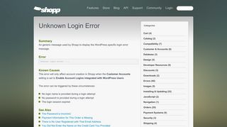 Unknown Login Error - Knowledge Base - Shopp Plugin