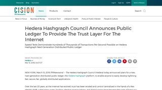 Hedera Hashgraph Council Announces Public Ledger To Provide The ...