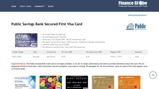 Public Savings Bank Secured First Visa Card - Research and Apply