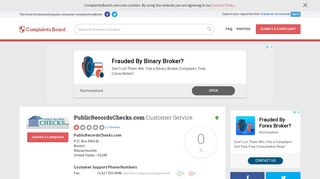 PublicRecordsChecks.com Customer Service, Complaints and Reviews