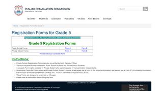 Registration Forms for Grade 5 | Punjab Examination Commission