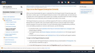 Sign in to the Puppet Enterprise Console - AWS OpsWorks