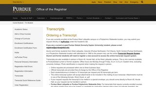 Transcripts - Office of the Registrar - Purdue University