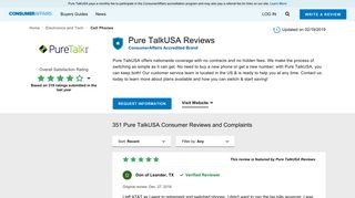Top 351 Reviews and Complaints about Pure TalkUSA