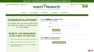VIP Login Page - Purity Products