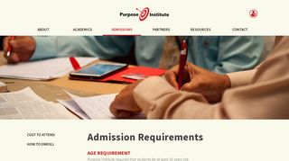 Admission Requirements – Purpose Institute