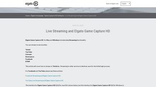 Live Streaming and Elgato Game Capture HD - Elgato Systems
