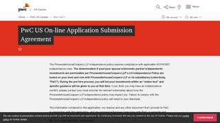 PwC US Careers: Application Submission Agreement