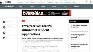 PwC receives record number of student applications | ICAEW Economia