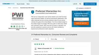 Top 30 Reviews and Complaints about Preferred Warranties Inc.