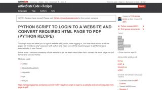 Python script to login to a website and convert required html page to pdf
