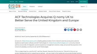 ACF Technologies Acquires Q-nomy UK to Better Serve the United ...