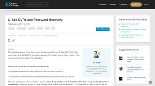 Q-See DVRs and Password Recovery - Experts Exchange