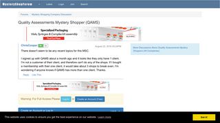 Quality Assessments Mystery Shopper (QAMS) - Mystery Shopping Forum