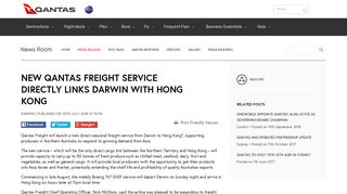 NEW QANTAS FREIGHT SERVICE DIRECTLY LINKS DARWIN WITH ...
