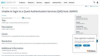 Unable to login to a Quest Authentication Services (QAS) host. (66941)