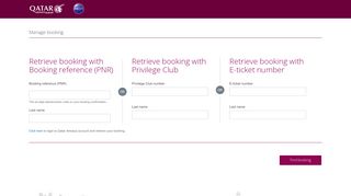 Retrieve booking with E-ticket number - Qatar Airways