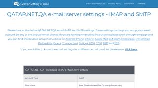 QATAR.NET.QA email server settings - IMAP and SMTP ...