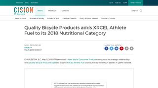 Quality Bicycle Products adds XRCEL Athlete Fuel to its 2018 ...