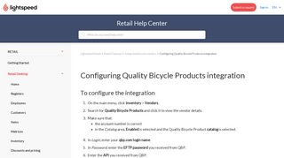 Configuring Quality Bicycle Products integration – Lightspeed Retail